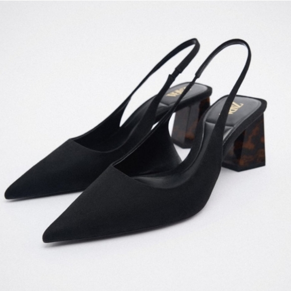 Zara Black Sling back Heels Size 39 - Picture 10 of 10